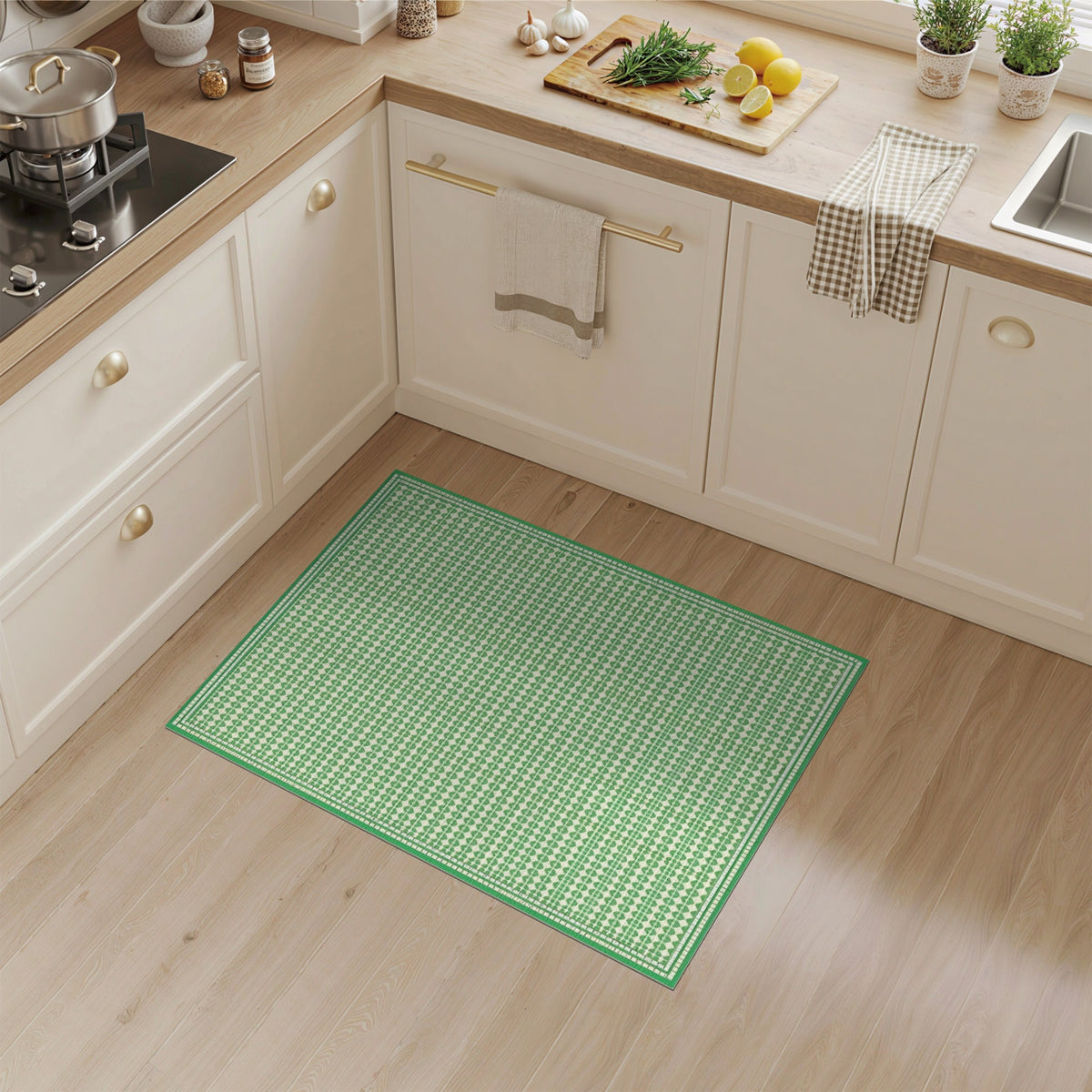 Green Geometric Pattern Washable Area Rug