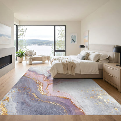 Purple Gold Veined Marble Rug