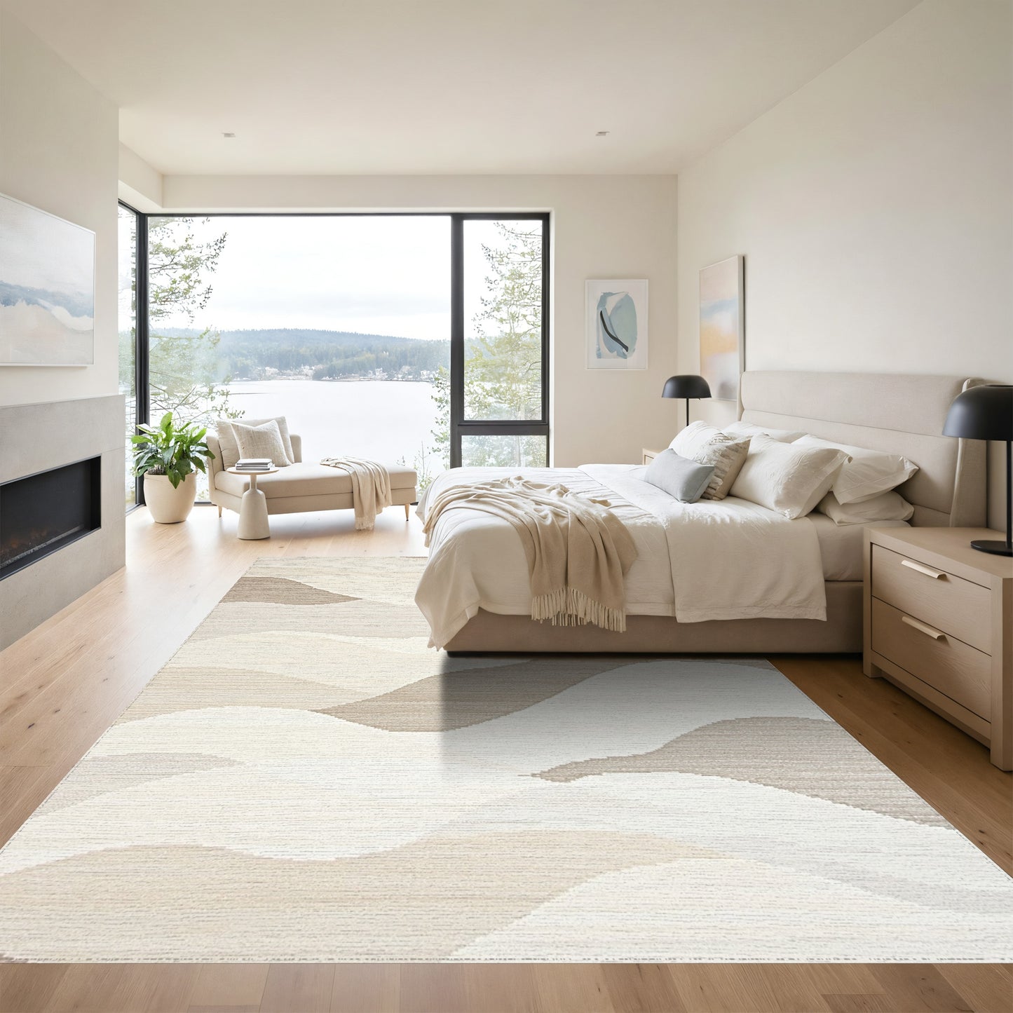 Cream Beige Taupe Waves Rug