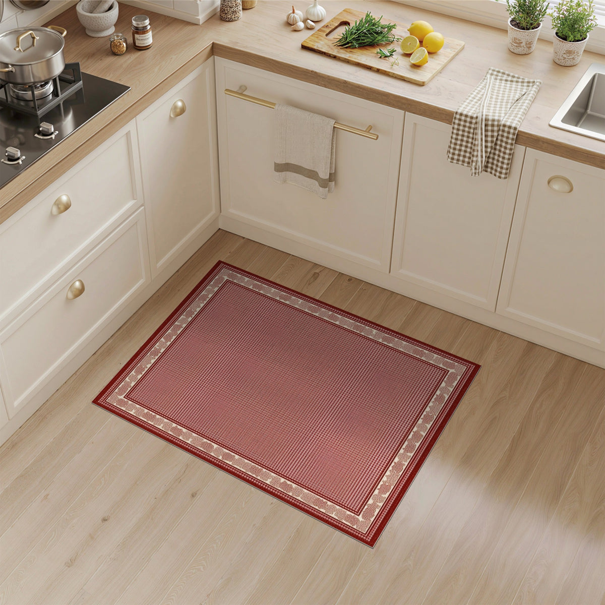Red Traditional Persian Area Rug with Ornate Border