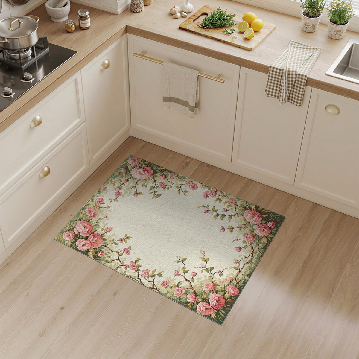 Pink Floral Vintage Washable Area Rug