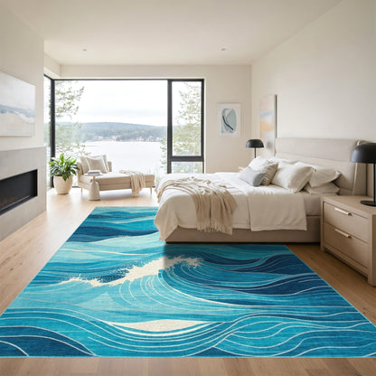 Teal Layered Wave Rug