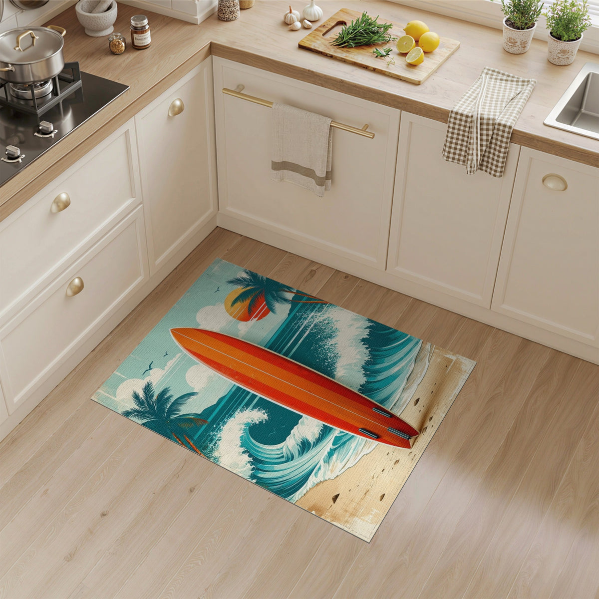 Vintage Surfboard Coastal Beach Rug
