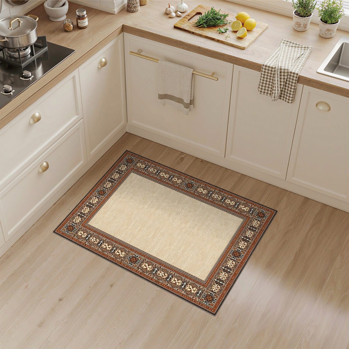 Beige Persian Bordered Area Rug