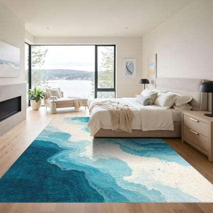 Gradient Blue Layered Waves Rug