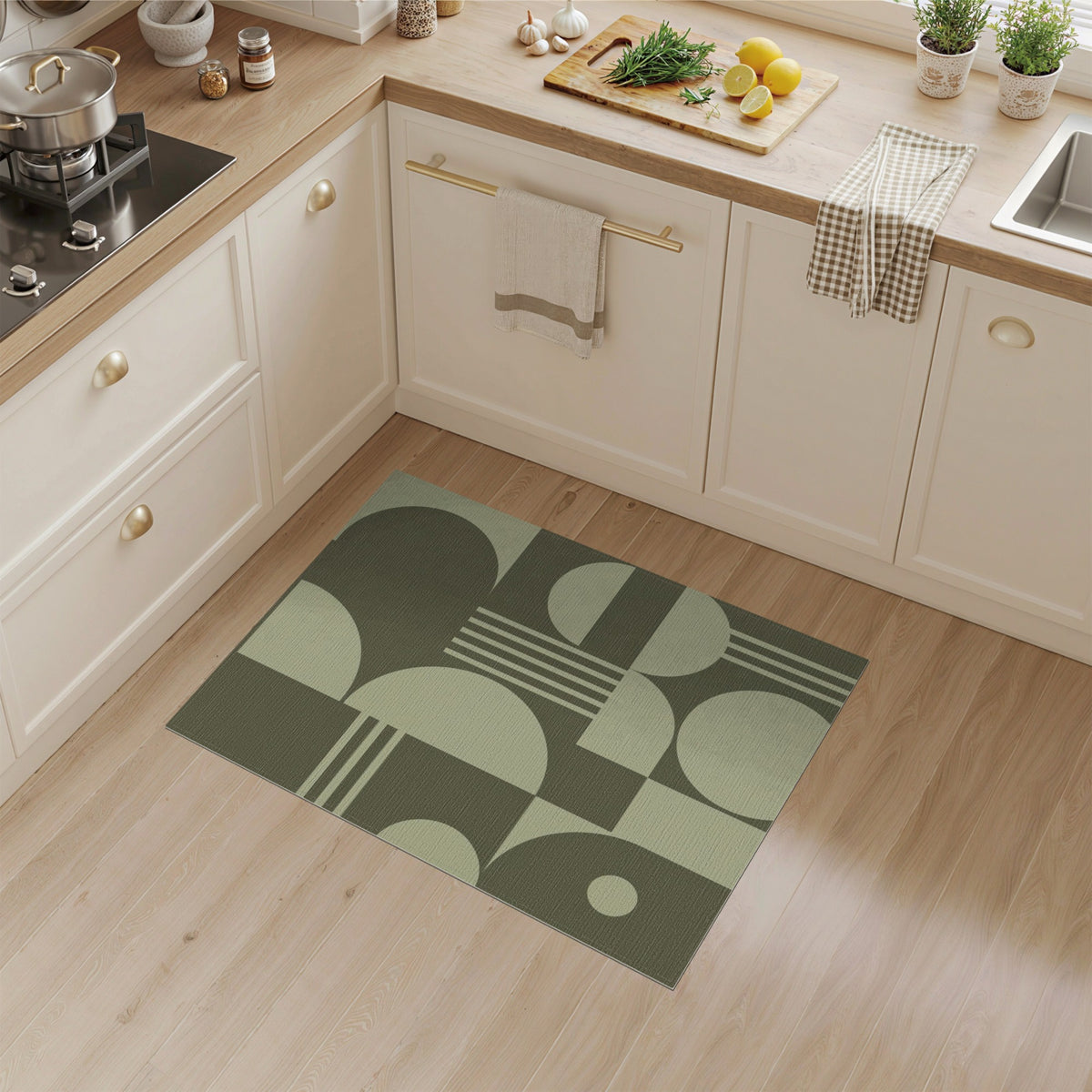 Green Geometric Circles Area Rug
