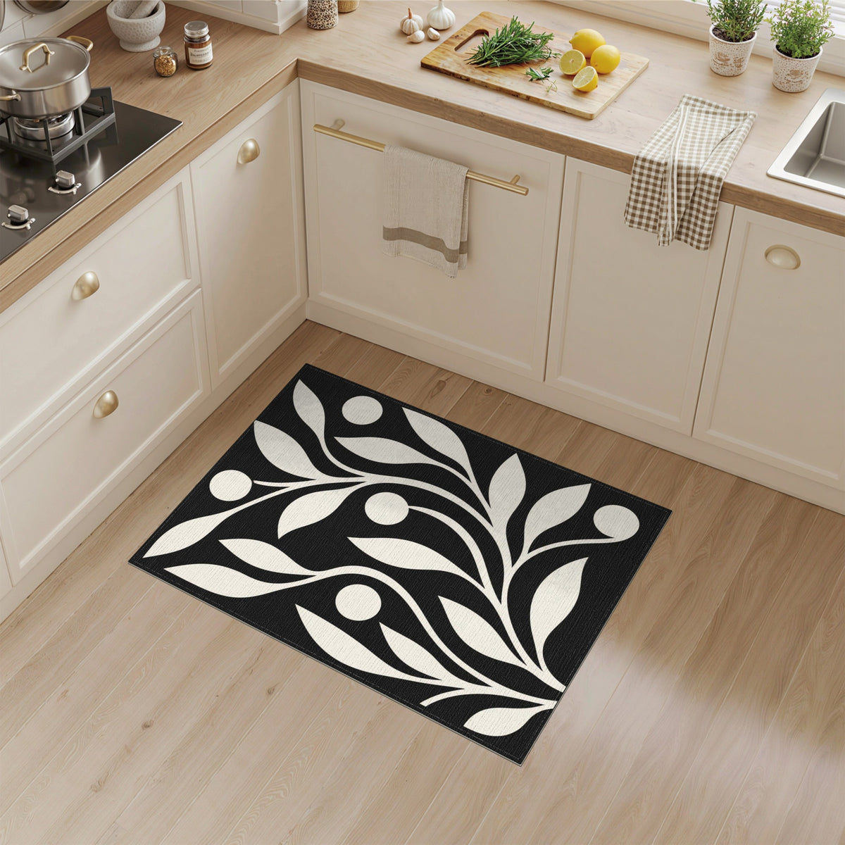 Black and White Abstract Area Black White Abstract Leaf Area Rug