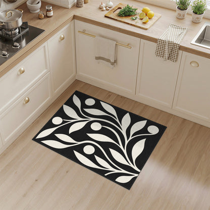 Black and White Abstract Area Black White Abstract Leaf Area Rug