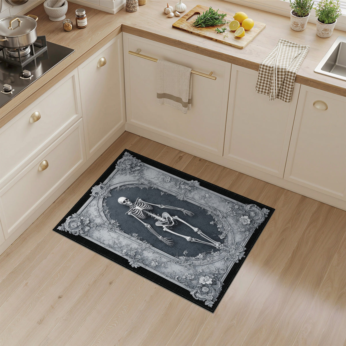 Vintage Skeleton Floral Frame Area Rug