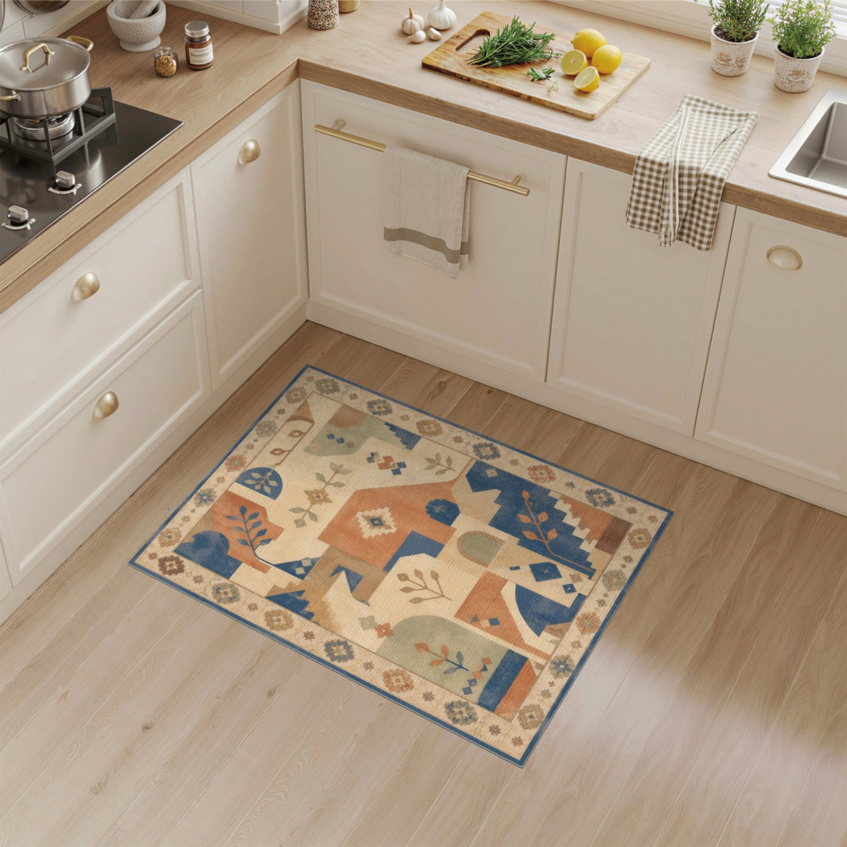 Southwestern Geometric Area Rug with Leaf Accents