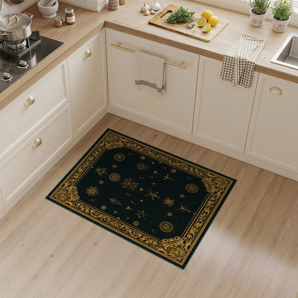 Mystical Gold Symbols Area Rug