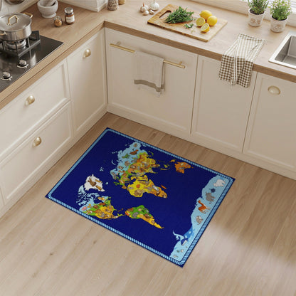 World Map Animals Kids Area Rug