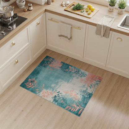 Distressed Teal Coral Leaf Area Rug