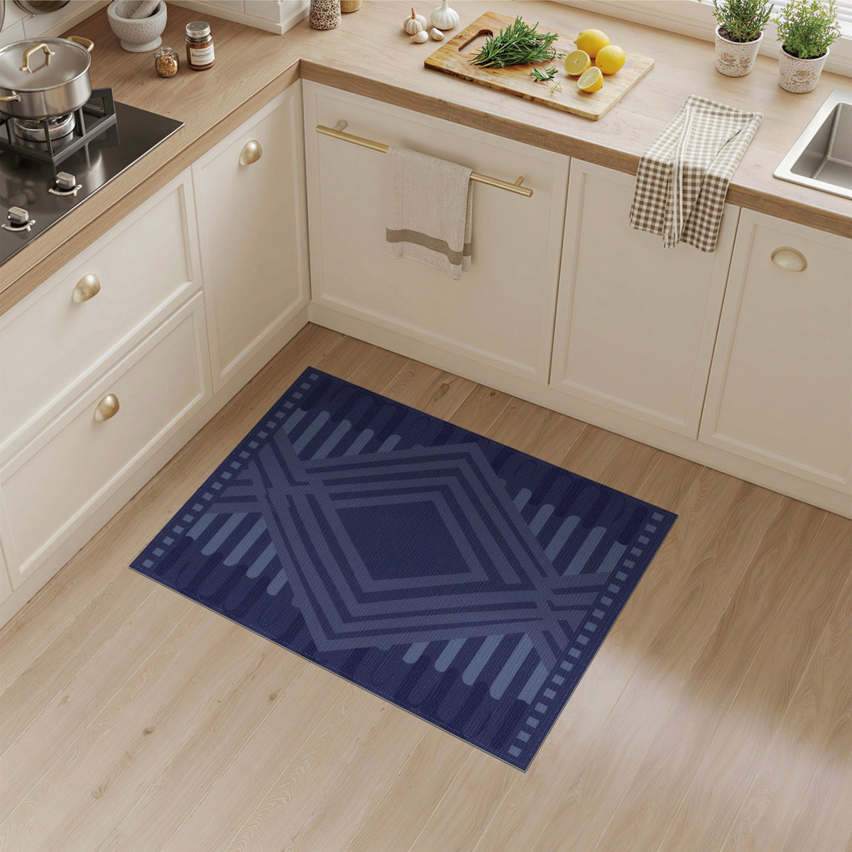 Navy Blue and Teal Navy Blue Geometric Diamond Area Rug