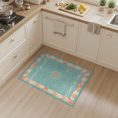 Blue Teal Coastal Starfish Wave Area Rug