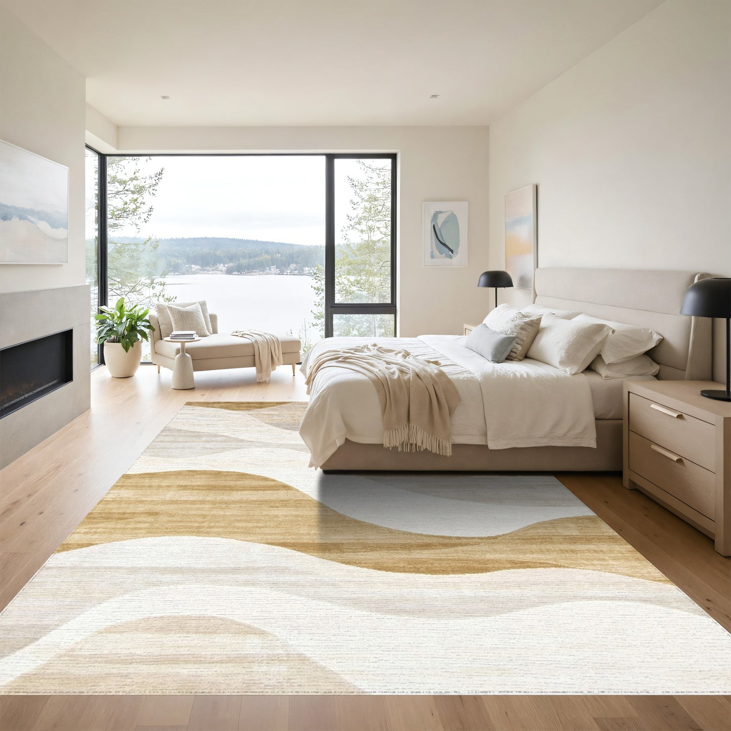 Ivory Beige Wavy Layers Rug