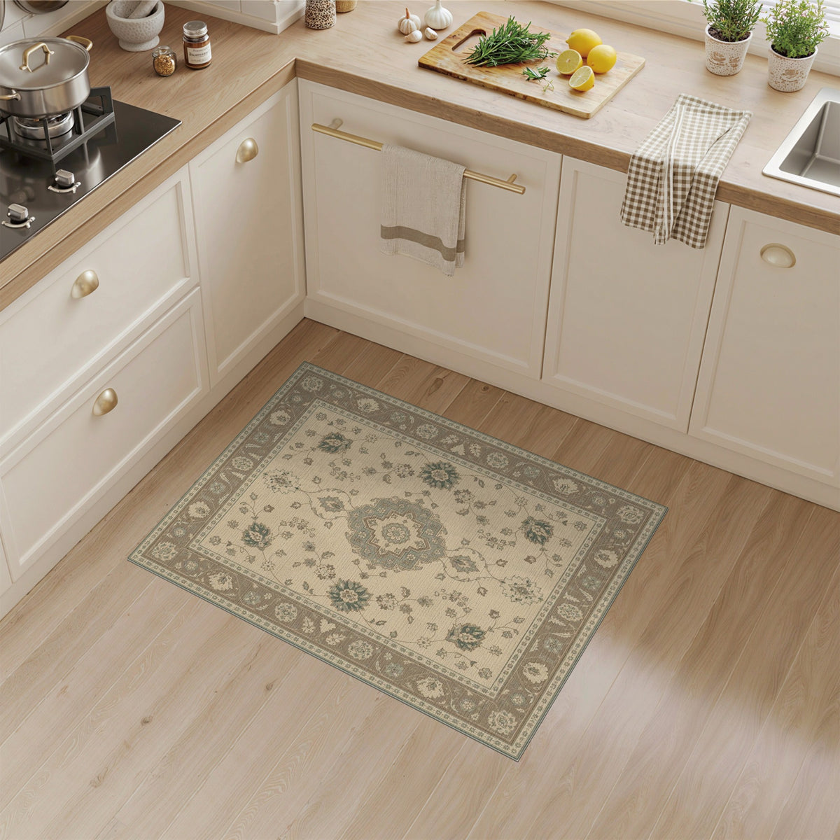 Beige Floral Traditional Persian Area Rug