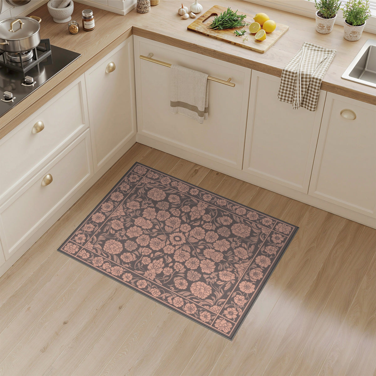 Pink Floral Vintage Washable No. 47 Area Rug