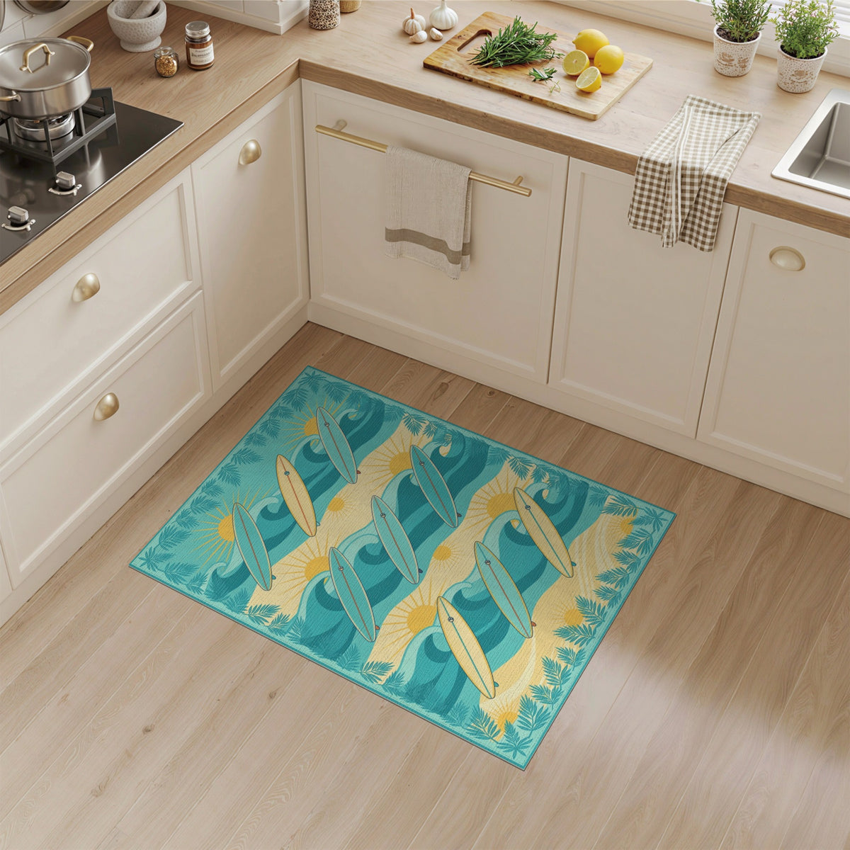 Surfboard Waves Coastal Area Rug