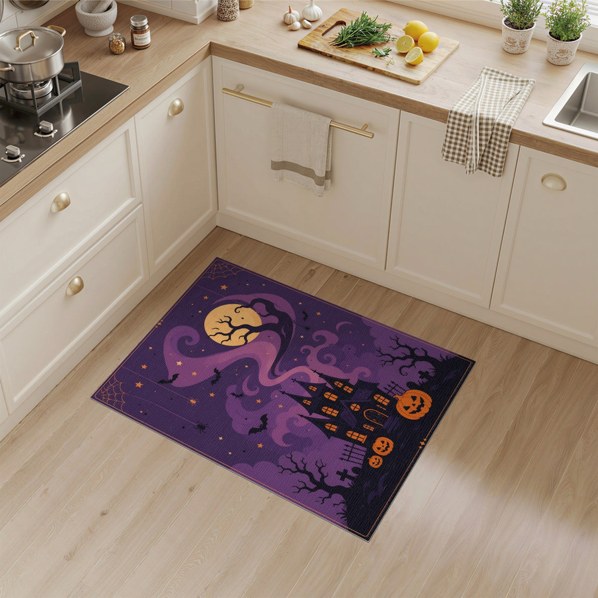 Spooky Haunted House Purple Area Rug