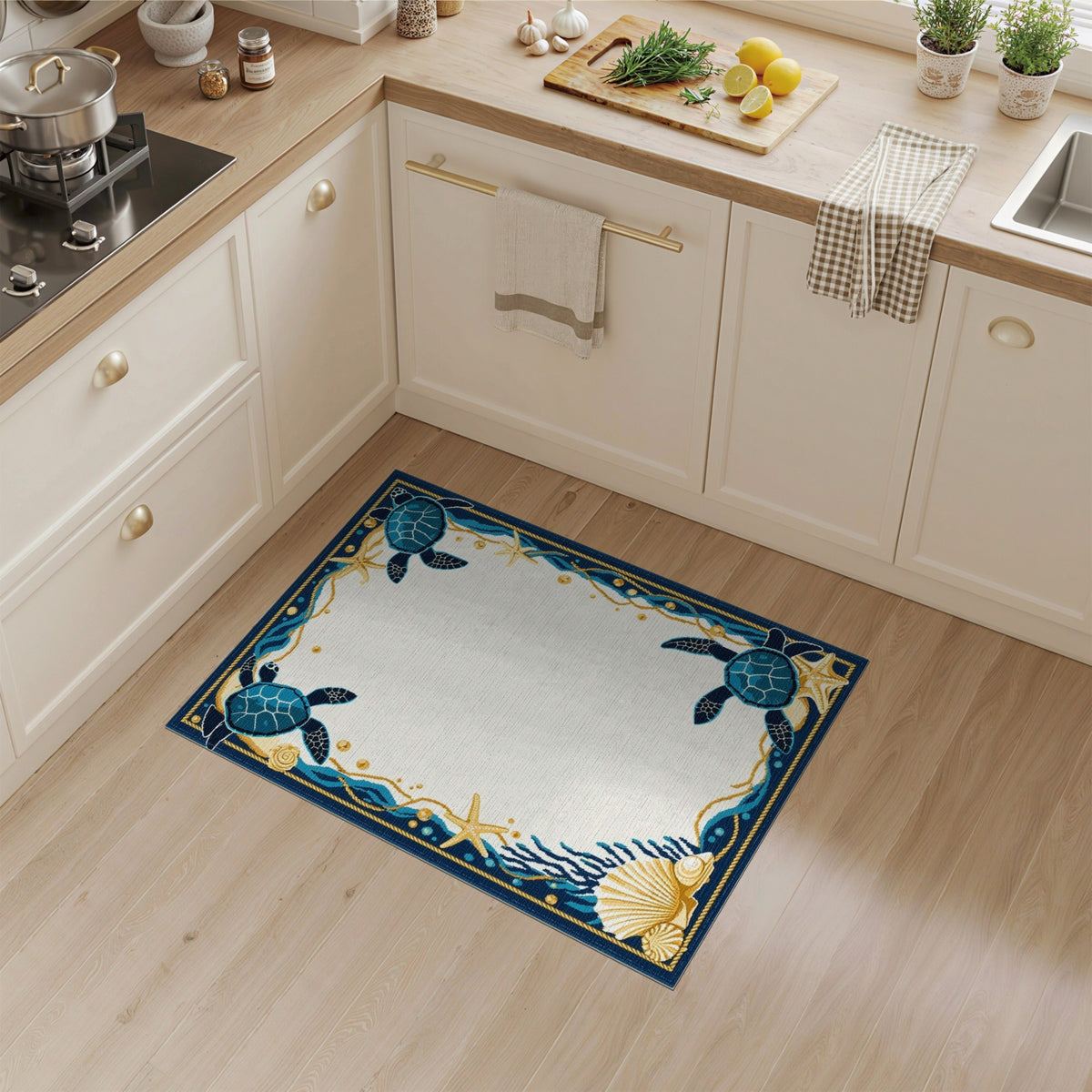 Washable Coastal Sea Turtle Area Rug