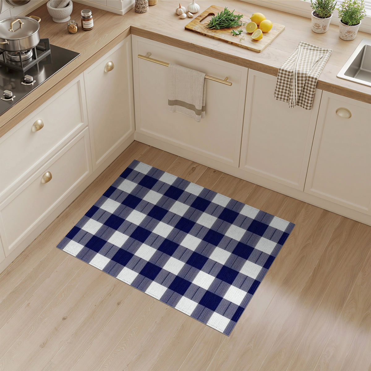 Washable Blue and Teal Navy Blue Checkered Washable Area Rug