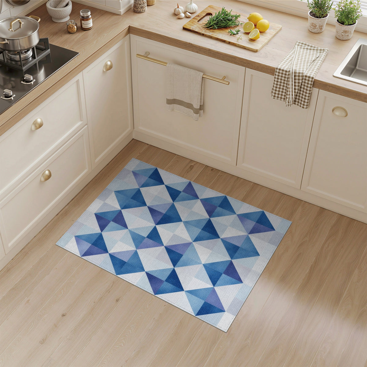 Blue Geometric Diamond Area Rug