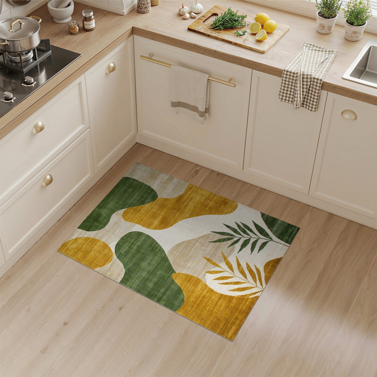 Abstract Green Gold Organic Area Rug