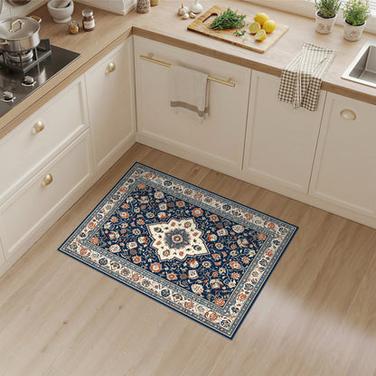 Navy Blue and Teal Navy Blue Persian Floral Medallion Area Rug