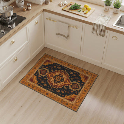 Multi-color and Patterns Navy Orange Persian Medallion Area Rug
