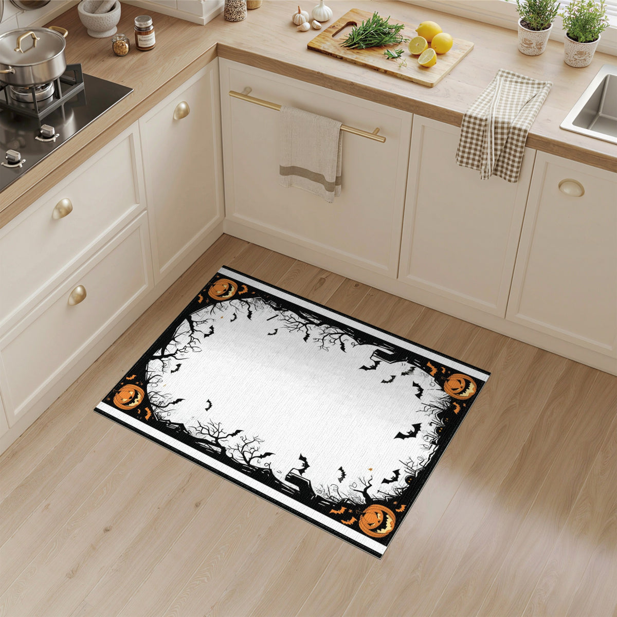 Spooky Halloween Pumpkins and Bats Area Rug