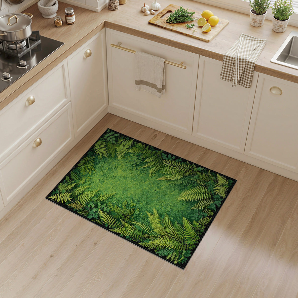 Boho Chic Lush Fern Forest Green Area Rug