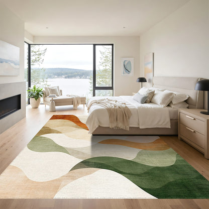 Layered Rust Sage Wave Rug