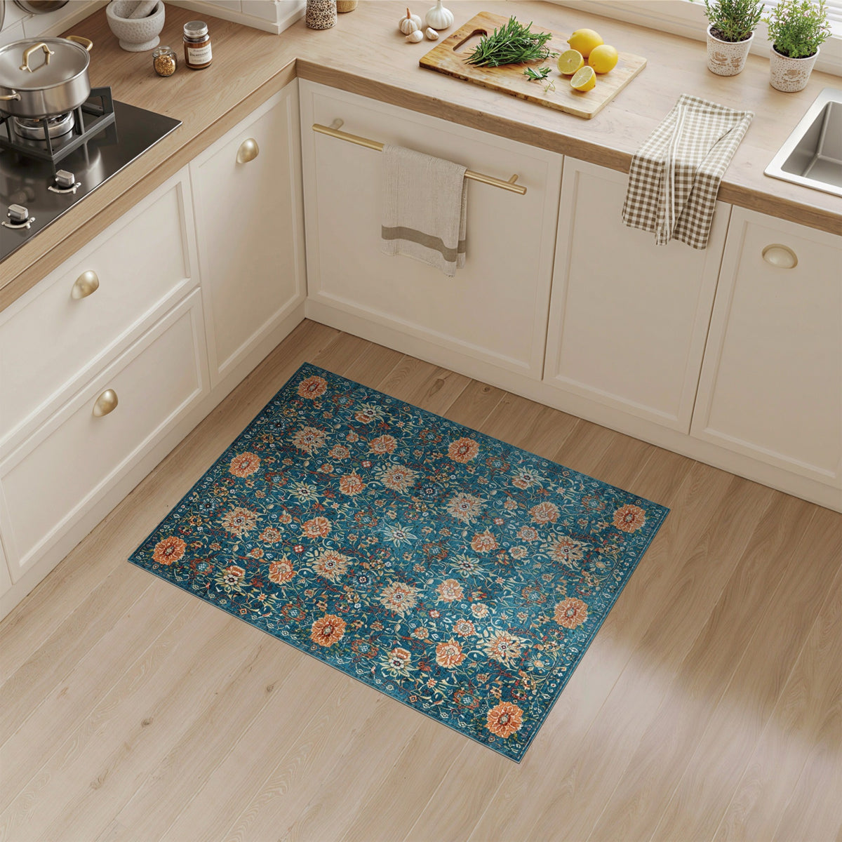 Blue Teal Floral Vintage No. 32 Area Rug