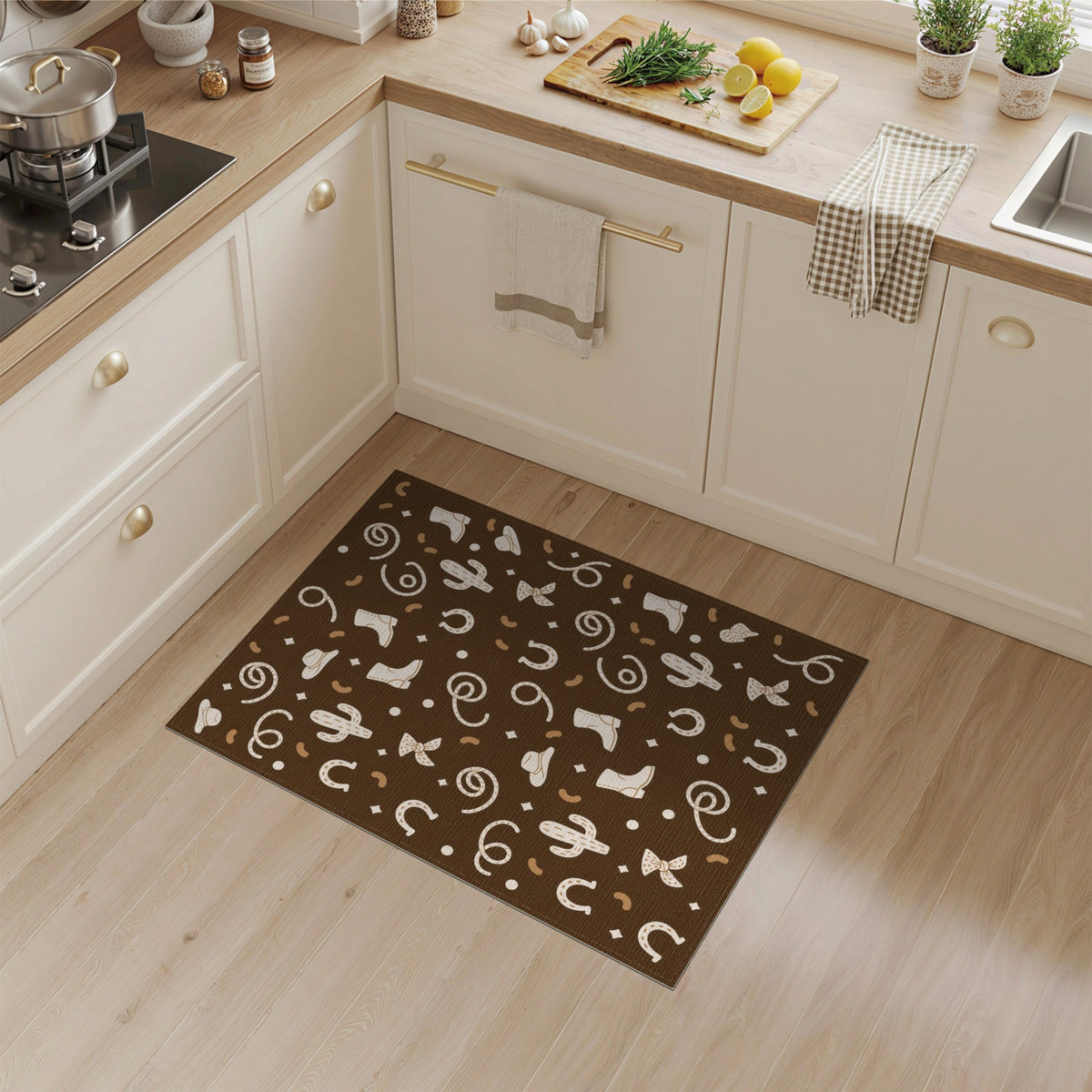 Southwestern Cowboy Cactus Brown Area Rug