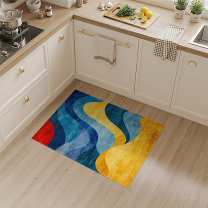 Blue Teal Abstract Wave Area Rug