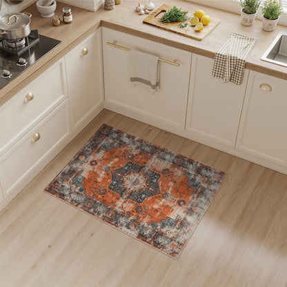 Orange Distressed Vintage Medallion Orange Area Rug