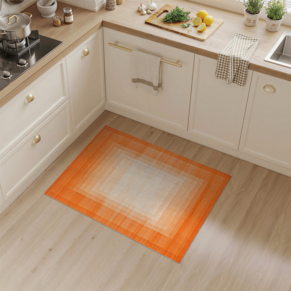 Orange Concentric Square Geometric Area Rug