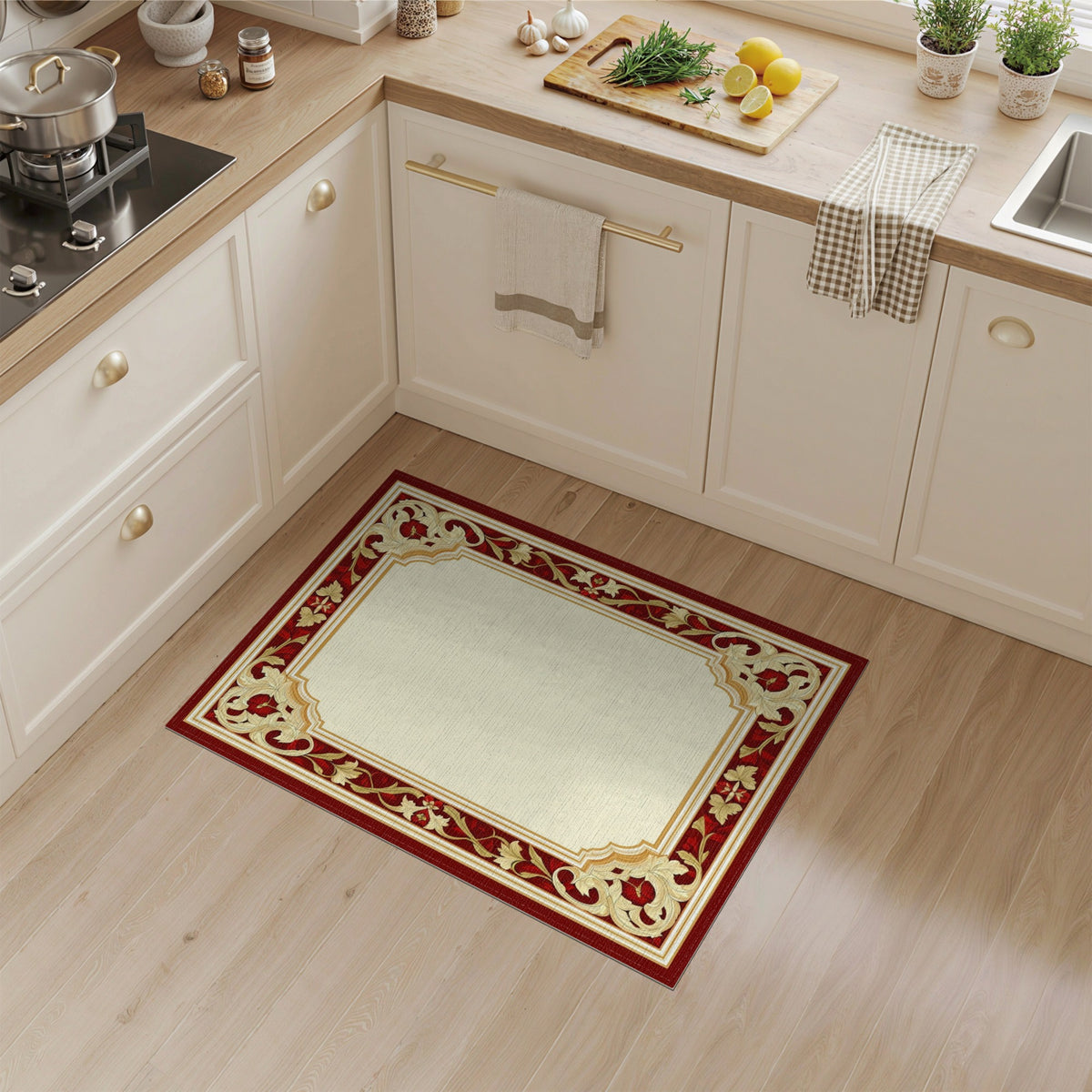 Red Floral Vintage Area Rug