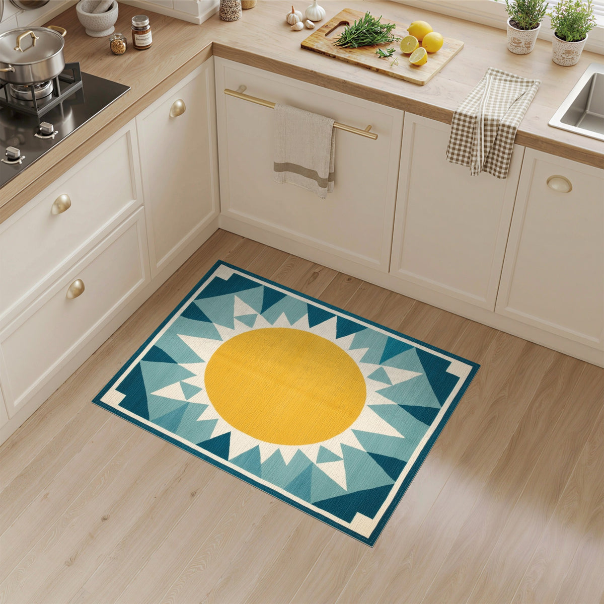 Sunburst Blue Teal Geometric Area Rug