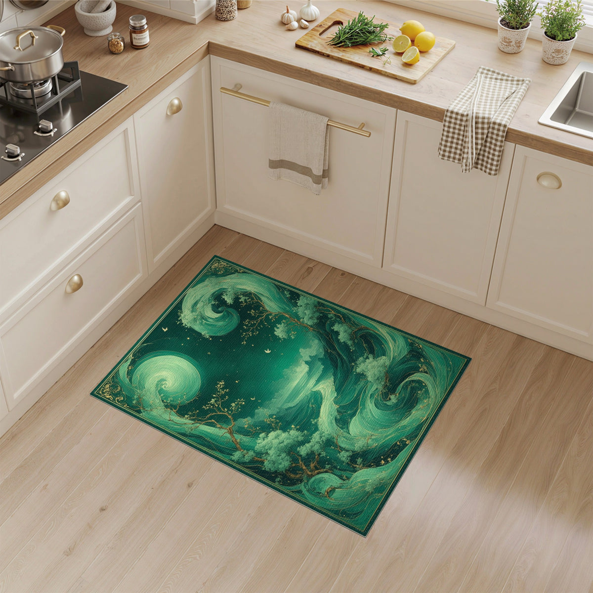 Ethereal Teal Swirl Abstract Area Rug