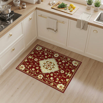 Red Floral Persian Area Rug with Ivory Medallion