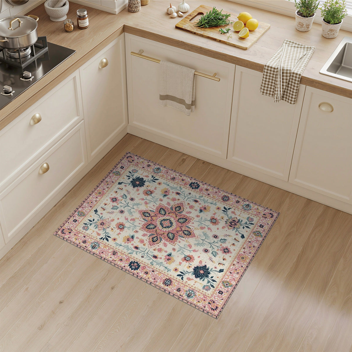 Pink Floral Medallion Vintage Floral Vintage Rug