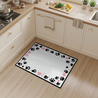 Black Paw Print Pink Heart Kids Rug
