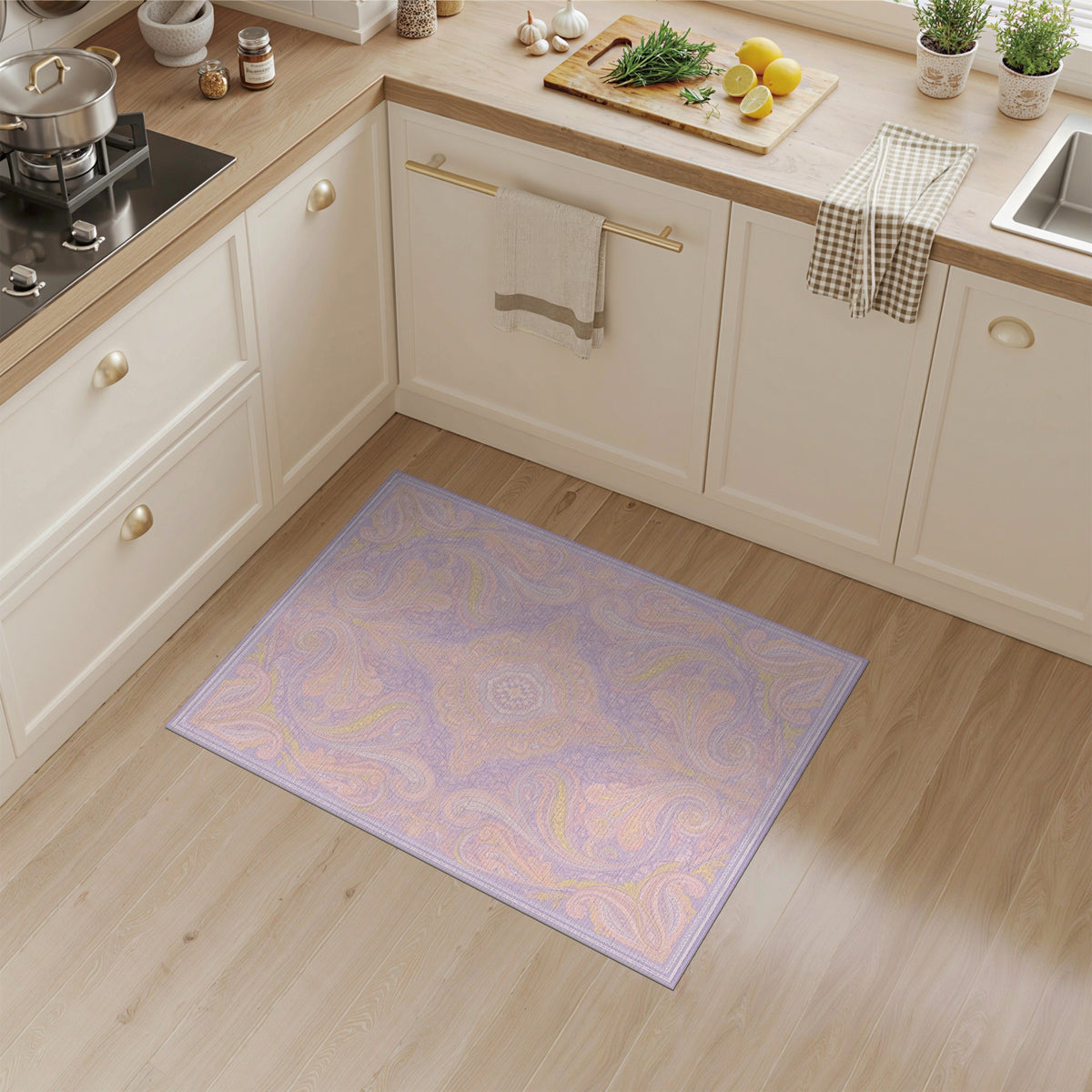Lavender Paisley Floral Vintage Area Rug