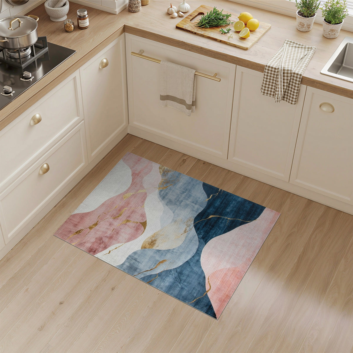 Pink Blue Abstract Wave Area Rug