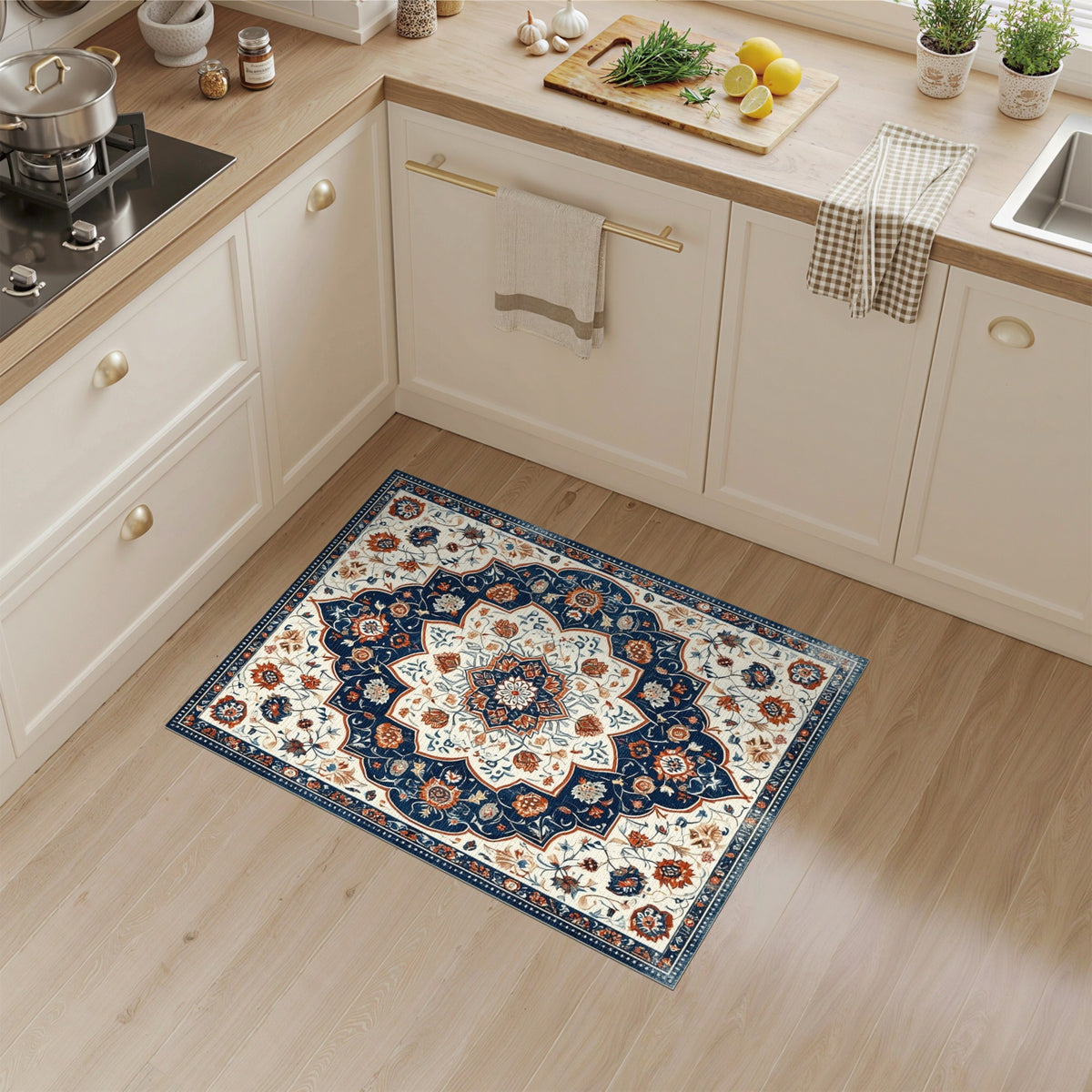 Blue and Teal Blue Floral Persian Medallion Area Rug