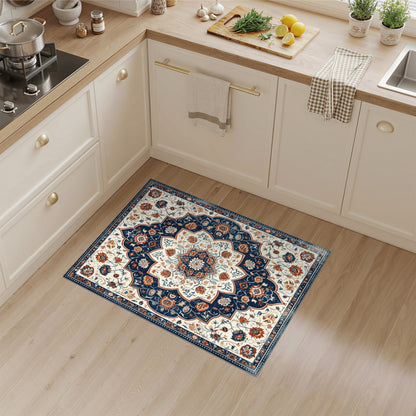 Blue and Teal Blue Floral Persian Medallion Area Rug