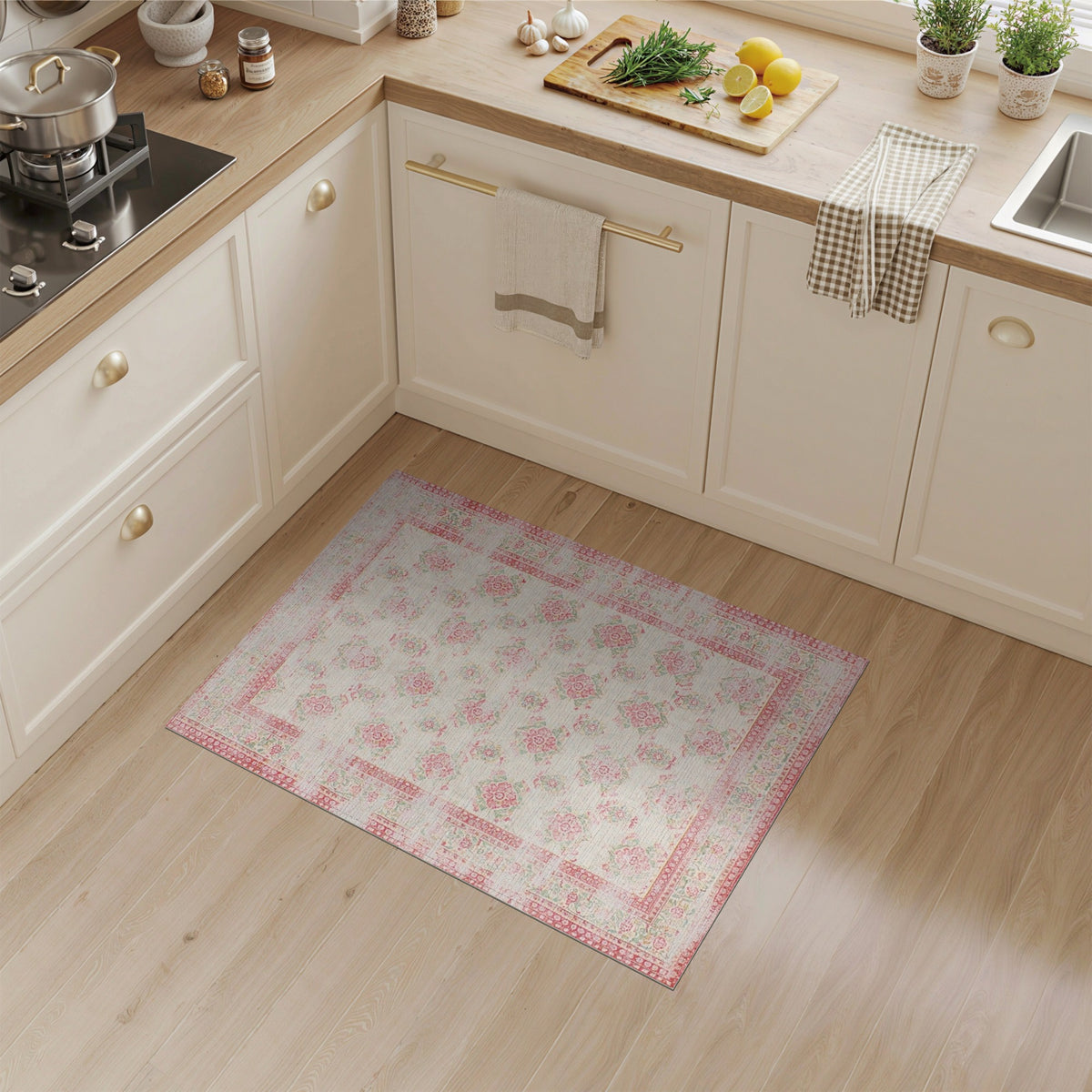Pink Floral Vintage Area Rug