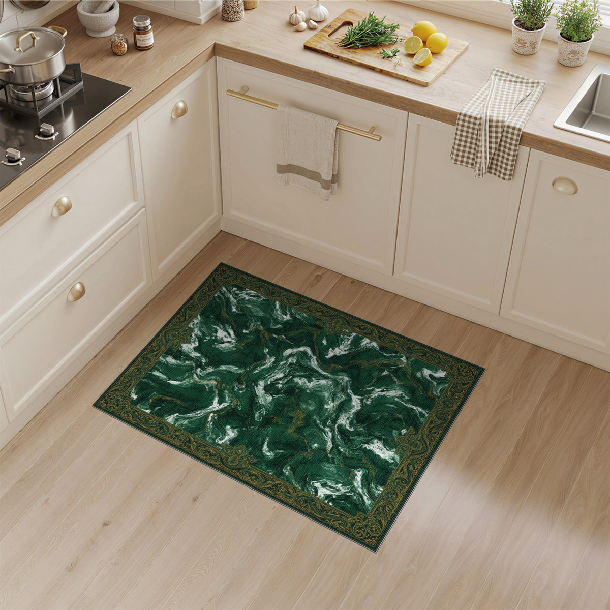 Emerald Green Marble Traditional Area Rug